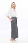 Gri Uzun Mevsimlik Fiyonk Detaylı Kalem Etek