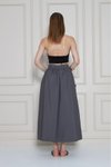 Gri Uzun Paraşüt Kumaş Yazlık Gizli Fermuarlı Etek
