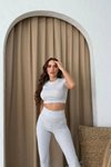 Gri Yüksek Bel Tayt Ve Crop Takım