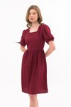 Gül Kurusu-Bordo Midi Kurusu-bordo Kurusu Bağlama Kare Yaka Kol Detaylı Elbise