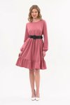 Rose Pink Midi Frilled Hem Round Neck Belted Dress