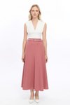 تنورة طويلة موسمية مع حزام بتفاصيل مقسمة بشكل كلوش باللون الوردي