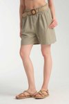 Haki Beli Kemerli Keten Karışım Şort