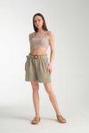 Haki Beli Kemerli Keten Karışım Şort