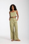 Khaki Beaded Linen Two-Piece Set