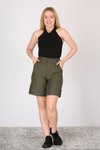 Haki Cepli Düğme Detaylı Ekose Şort