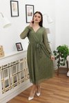 Haki Midi Bağlama Detaylı Dantel Elbise