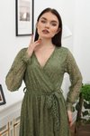 Haki Midi Bağlama Detaylı Dantel Elbise