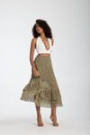 Haki Midi Dantel Detay Astarlı Rahat Kesim Etek