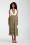 Haki Midi Dantel Detay Astarlı Rahat Kesim Etek