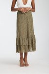 Haki Midi Dantel Detay Astarlı Rahat Kesim Etek