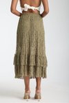 Haki Midi Dantel Detay Astarlı Rahat Kesim Etek