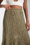 Haki Midi Dantel Detay Astarlı Rahat Kesim Etek