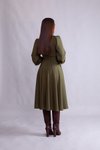 Haki Midi Kruvaze Yaka Uzun Kol Elbise