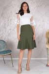 Haki Midi Mevsimlik Parçalı Kloş Etek