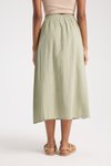 Haki Midi Ön Düğme Detaylı Etek