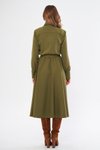 Haki Midi Uzun Kol Kuşaklı Beli Lastikli Cepli Gömlek Elbise