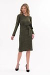 Haki Midi V Yaka Bağlama Detaylı Triko Elbise