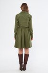 Haki Mini Dokuma Dökümlü Kumaş Uzun Kol Beli Lastikli Ve Kuşaklı Gömlek Elbise