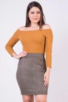 Haki Mini Düğme Detaylı Yandan Fermuarlı Kışlık Süet Etek