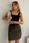 Haki Mini Kargo Cep İnce Paraşüt Etek