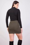Haki Mini Önden Fermuarlı Fitilli Kadife Kışlık Etek