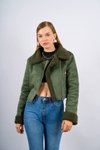 Haki Süet Yaka Kürklü Kısa Mont