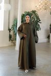 Khaki Full Buttoned Sleeve Piped Abaya