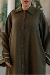 Haki Tam Boy Düğmeli Kolu Biyeli Ferace