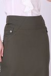 Haki Uzun Düğme Detaylı Kalem Etek