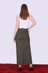 Haki Uzun Düğme Detaylı Kalem Etek