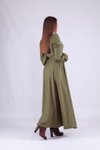 Haki Uzun Kruvaze Yaka Kol Tesettür Elbise