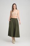 Haki Uzun Paraşüt Kumaş Bol Kesim Etek