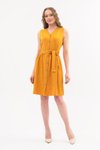 Hardal Midi Bağlama Detaylı V Yaka Düğmeli Elbise