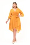 Mustard Midi Double-Breasted Neck Long Sleeve Detailed Chiffon Dress