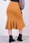 Hardal Midi Mevsimlik Volanlı Krep Etek