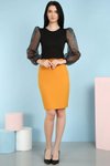 Mustard Midi Seasonal Slit Pencil Skirt