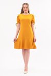 Hardal Midi Pilelikol Bağlama Detaylı Volanlı Elbise