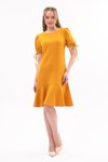 Hardal Midi Pilelikol Bağlama Detaylı Volanlı Elbise