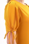 Hardal Midi Pilelikol Bağlama Detaylı Volanlı Elbise