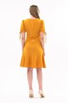 Hardal Midi Pilelikol Bağlama Detaylı Volanlı Elbise