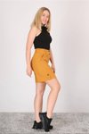 Hardal Sarı Cepli Düğme Detaylı Ekose Şort