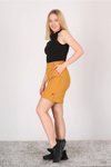 Hardal Sarı Cepli Düğme Detaylı Ekose Şort