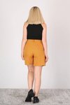 Hardal Sarı Cepli Düğme Detaylı Ekose Şort