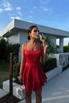 Hollywood Kırmızı Mini Elissa Askılı Saten Abiye Elbise