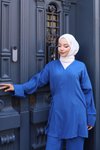İndigo Bağlama Detaylı Kimono İkili Tesettür Takım