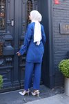 İndigo Bağlama Detaylı Kimono İkili Tesettür Takım