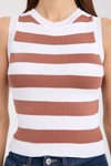 Kahve Çizgili Crop Triko