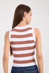 Kahve Çizgili Crop Triko