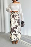 Kahve Desenli Uzun Saten Etek